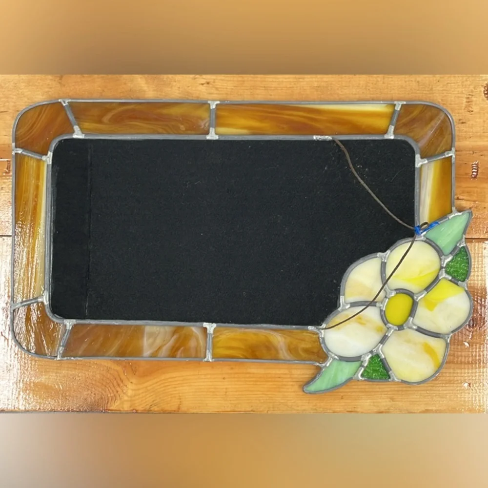 Vintage Stained Glass Yellow Flower Tiffany Style Floral Mirror – 10.5” x 16”
